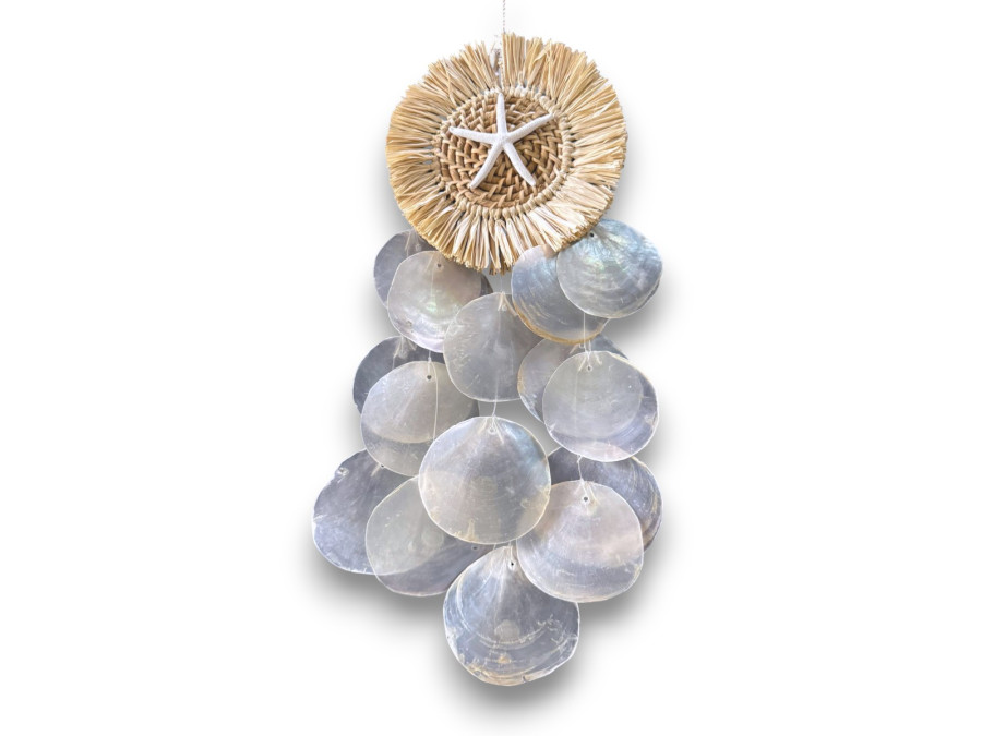 DECO RAFIA+CAPIZ W/ESTRELLA DEDOS BLANCA 18x46cm