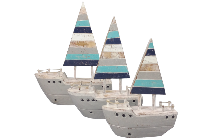 SET 3 BARCO TRICOLOR AZULES 40x30/33x27/27x20cm